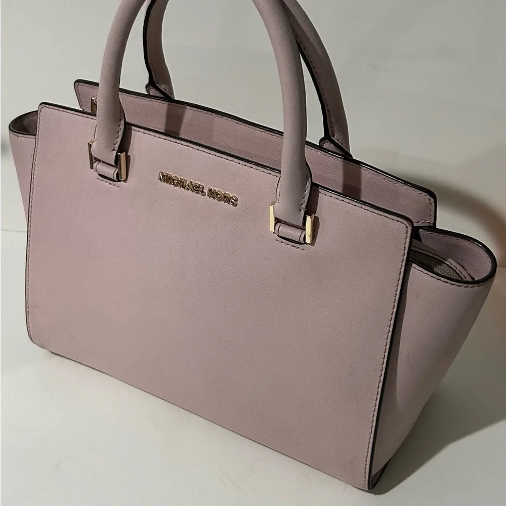 Michael Kors Blush Pink Saffiano Leather Satchel Tote Bag Gold Hardware